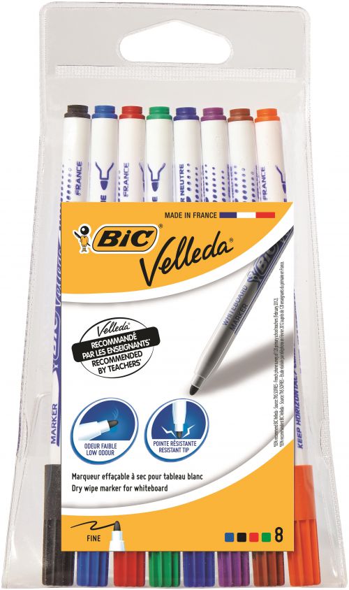 Bic Velleda Marker Whiteboard Dry-wipe 1721 Fine Bullet Tip 1.6mm Line Assorted Ref 1199005728 [Pack 8]