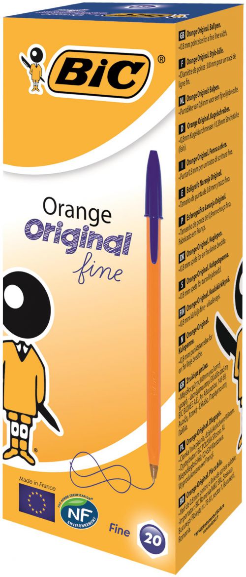 Bic Orange Ballpoint Pen 0.8mm Tip 0.30mm Line Blue (Pack 20) - 1199110111