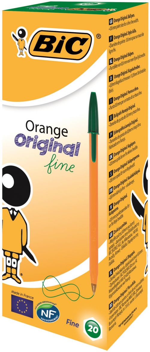 Bic+Orange+Ballpoint+Pen+0.8mm+Tip+0.30mm+Line+Green+%28Pack+20%29+-+1199110113