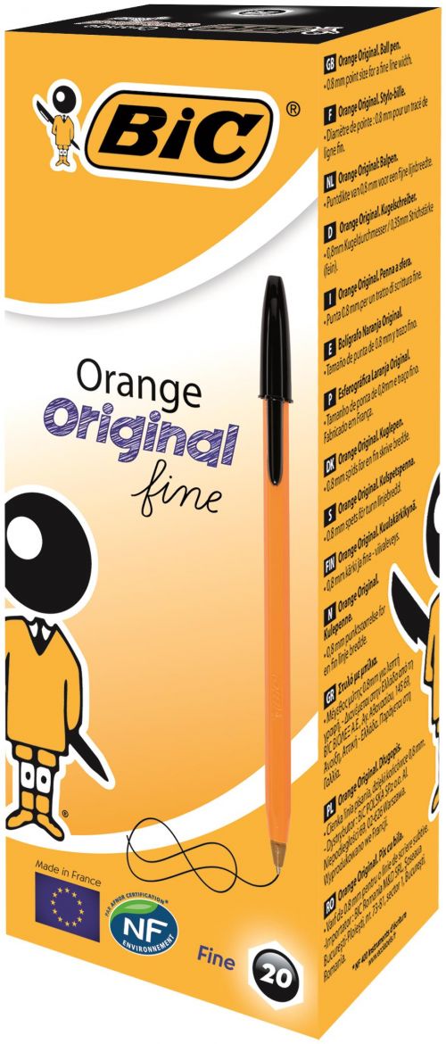 Bic Orange Ball Pen Fine 0.8mm Tip 0.3 mm Line Black Ref 1199110114 [Pack 20]