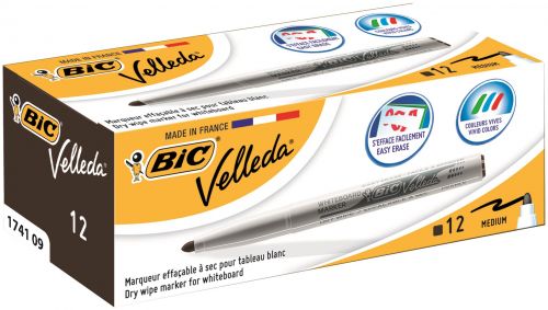 Bic+Velleda+1741+Whiteboard+Marker+Bullet+Tip+1.4mm+Line+Black+%28Pack+12%29+-+9581711