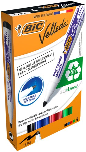 Bic+Ecolutions+Velleda+1701+Whiteboard+Marker+Bullet+Tip+1.5mm+Line+Assorted+Colours+%28Pack+4%29+-+904941