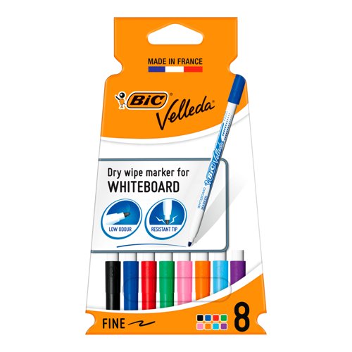 Bic+Velleda+1721+Whiteboard+Marker+Bullet+Tip+1.5mm+Line+Assorted+Colours+2022+%28Pack+8%29+505458
