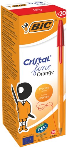 Bic+Orange+Ballpoint+Pen+0.8mm+Tip+0.30mm+Line+Red+%28Pack+20%29+-+1199110112