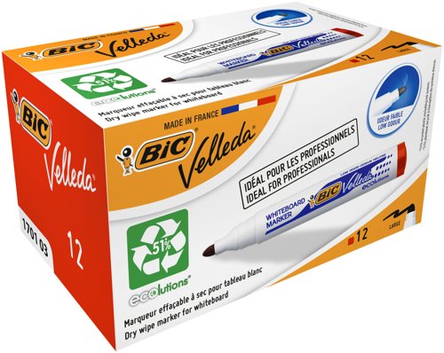 Bic+Ecolutions+Velleda+1701+Whiteboard+Marker+Bullet+Tip+1.5mm+Line+Red+%28Pack+12%29+-+904939