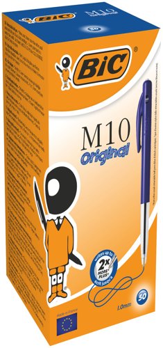 Bic+M10+Clic+Retractable+Ballpoint+Pen+1mm+Tip+0.32mm+Line+Blue+%28Pack+50%29+-+1199190121