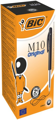 Bic+M10+Clic+Retractable+Ballpoint+Pen+1mm+Tip+0.32mm+Line+Black+%28Pack+50%29+-+1199190125