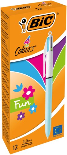 Bic+4+Colours+Fashion+Ballpoint+Pen+1mm+Tip+0.32mm+Line+Light+Blue+Barrel+Lime+Green%2FPink%2FPurple%2FTurquoise+Ink+%28Pack+12%29+887777+-+982870
