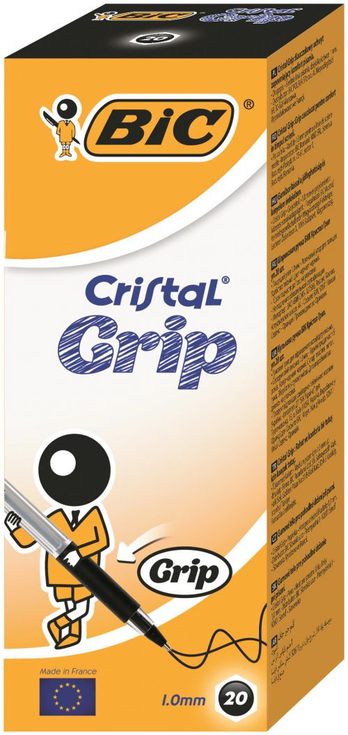 Bic+Cristal+Grip+Ballpoint+Pen+1.0mm+Tip+0.32mm+Line+Black+%28Pack+20%29