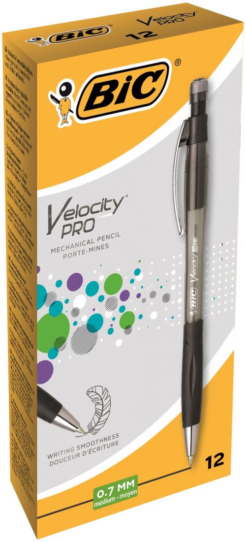 Bic Velocity Pro Mechanical Pencil Rubber-grip Retractable with HB 0.7mm Lead Ref 8206462 [Pack 12]