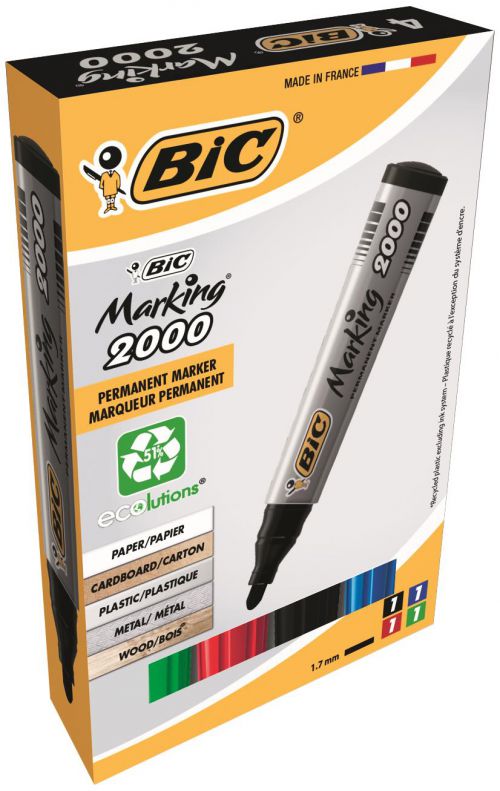 Bic+Marking+2000+Permanent+Marker+Bullet+Tip+1.7mm+Line+Assorted+Colours+%28Pack+4%29+-+8209112