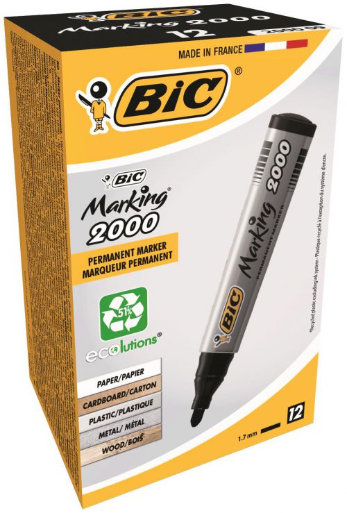 Bic+Marking+2000+Permanent+Marker+Bullet+Tip+1.7mm+Line+Black+%28Pack+12%29+-+8209153