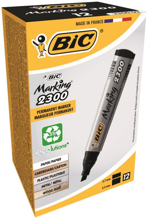 BIC+Marking+2300+Permanent+Marker+Chisel+Tip+3.7-5.5mm+Line+Black+Ref+820926+%5BPack+12%5D