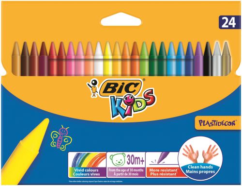 Crayons Bic Kids Plastidecor Hard Sharpenable Crayons Assorted Colours (Pack 24)