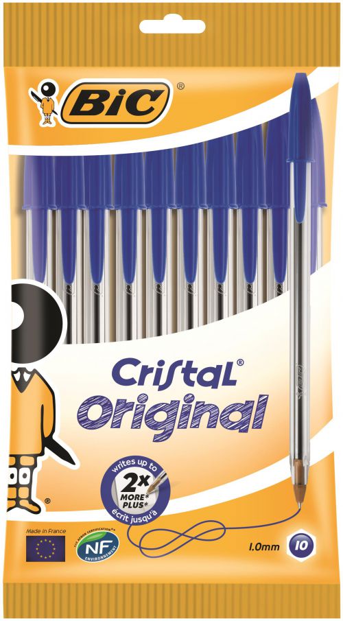 Bic+Cristal+Ballpoint+Pen+1.0mm+Tip+0.32mm+Line+Blue+%28Pack+10%29+-+830863