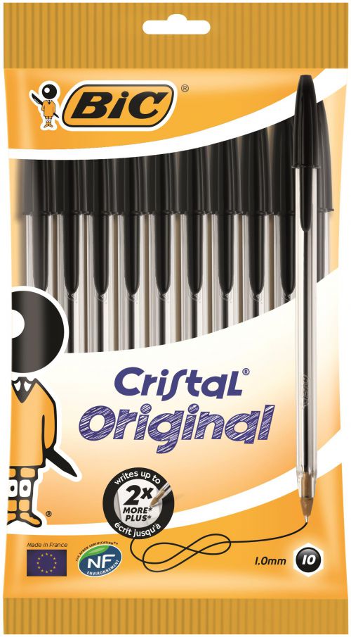 Bic+Cristal+Ballpoint+Pen+1.0mm+Tip+0.32mm+Line+Black+%28Pack+10%29+-+830864