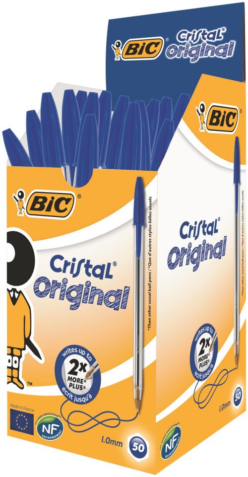 Bic+Cristal+Ball+Pen+Clear+Barrel+1.0mm+Tip+0.32mm+Line+Blue+Ref+8373602+%5BPack+50%5D