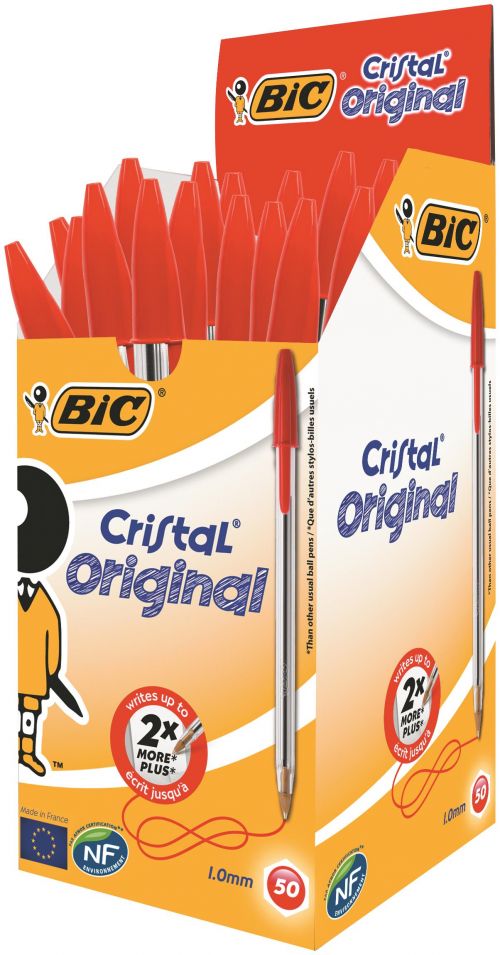 Bic+Cristal+Ball+Pen+Clear+Barrel+1.0mm+Tip+0.32mm+Line+Red+Ref+8373612+%5BPack+50%5D