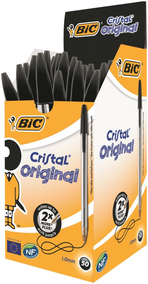 Bic+Cristal+Ball+Pen+Clear+Barrel+1.0mm+Tip+0.32mm+Line+Black+Ref+8373632+%5BPack+50%5D