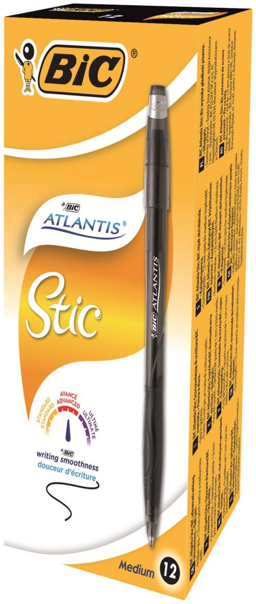 Bic+Atlantis+Stic+Broad+Ballpoint+Pen+1mm+Tip+0.32mm+Line+Black+%28Pack+12%29+-+8373861