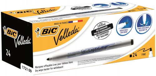 Drywipe Markers Bic Velleda 1721 Whiteboard Marker Bullet Tip 1.5mm Line Black (Pack 24)