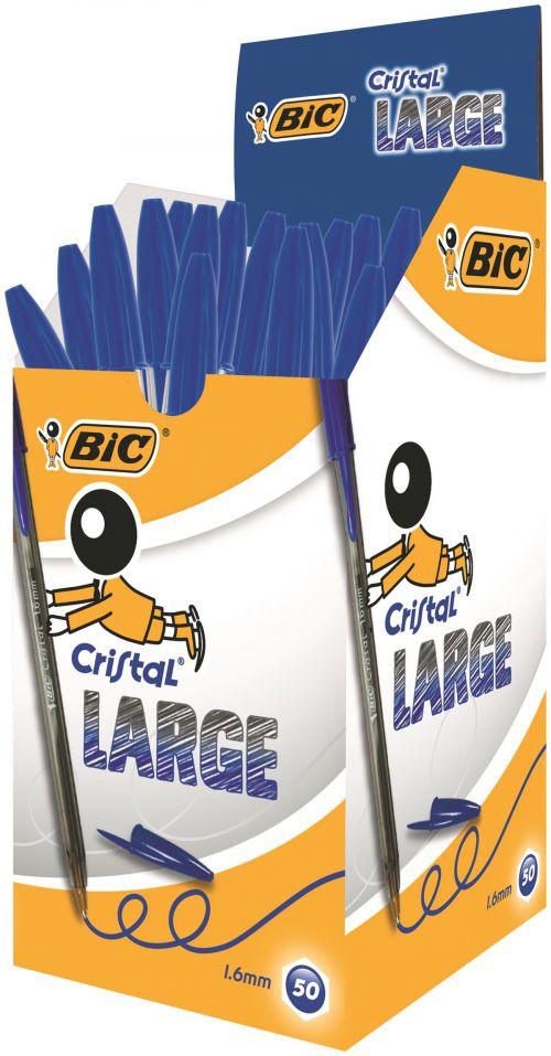 BIC CRISTAL LARGE BALL POINT BLUE COLOR PEN WIDE POINT (1.6mm) PACK OF 5  PENS