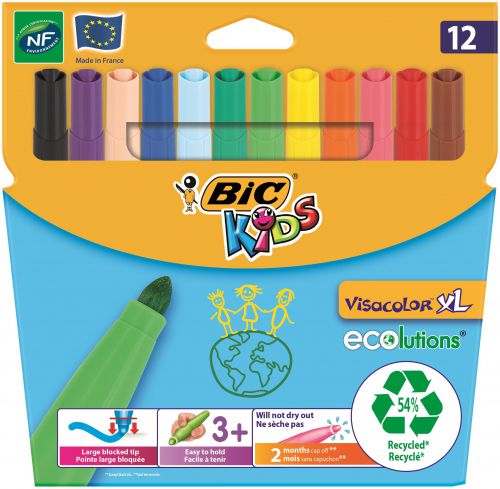 Bic Kids Visacolor Extra Large Felt Tip Pens Assorted Colours (Pack 12) 8922231