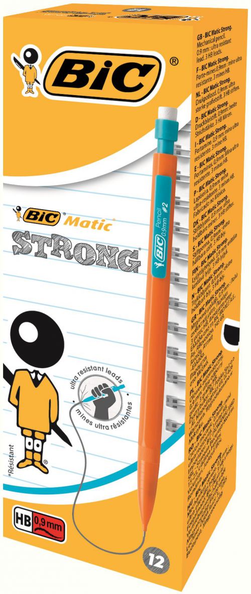 Bic Matic Strong Mechanical Pencil HB 0.9mm Lead Assorted Colour Barrel (Pack 12) - 892271