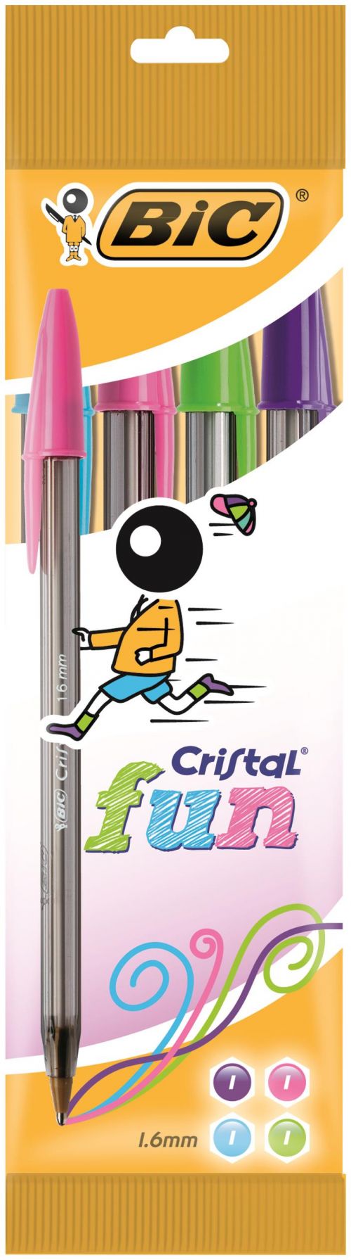 Bic+Cristal+FUN+Assorted+1.6mm+Ballpoint+Pen+%28Pack+4%29+8957921
