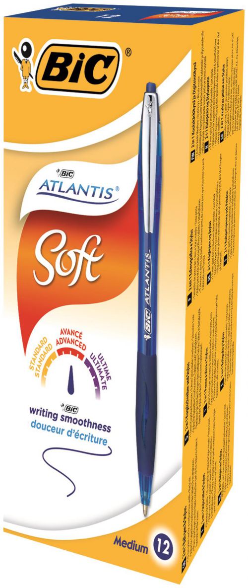 Bic Cristal Soft Ball Pens Medium Point (1.2 mm) - Blue, Box of 50