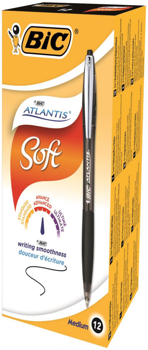 Bic+Atlantis+Premium+Retractable+Ballpoint+Pen+0.32mm+Line+Black+%28Pack+12%29+-+9021332