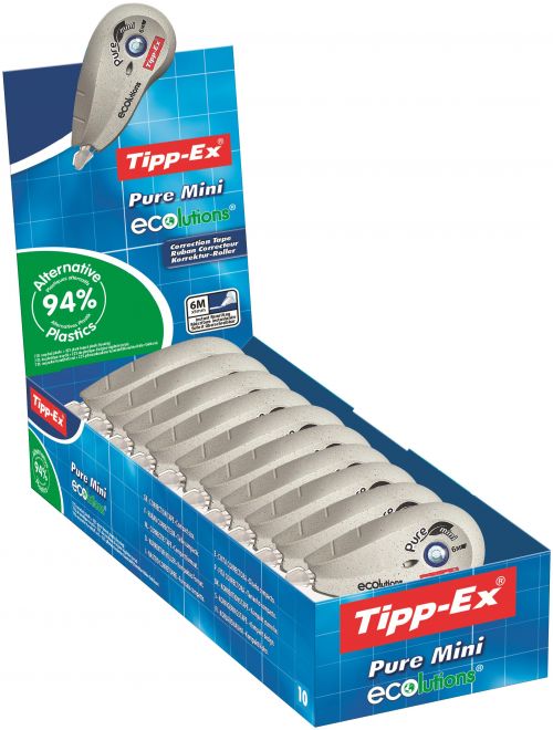 Correction Tape Tipp-Ex Pure ECO Mini Correction Tape Roller 5mmx6m White (Pack 10)