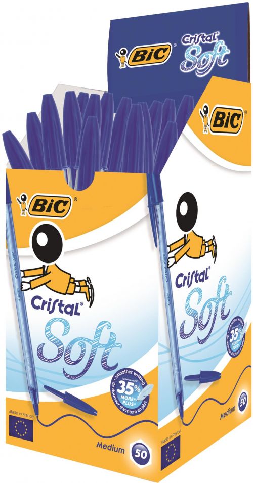 Bic+Cristal+Soft+Ballpoint+Pen+1.2mm+Tip+0.35mm+Line+Blue+%28Pack+50%29+-+951434