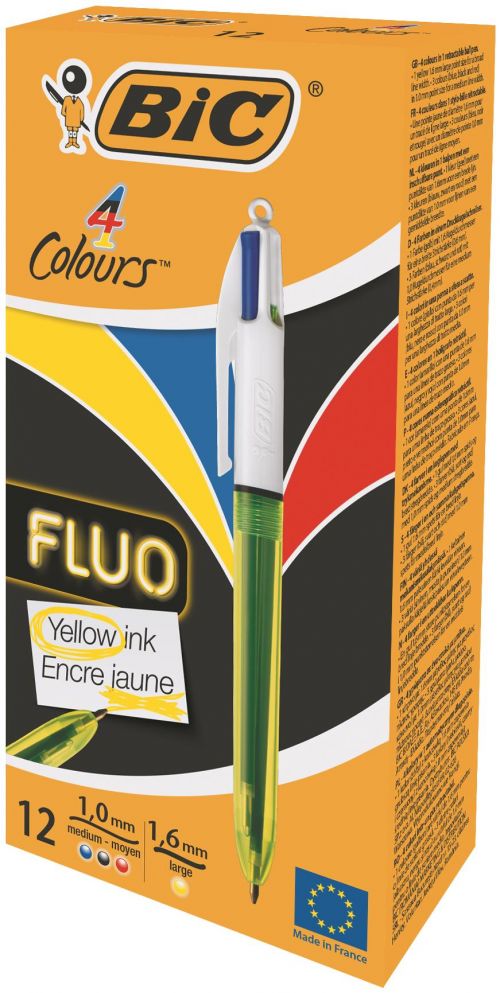 Bic 4 Colours Fluo Black/Blue/Red/Yellow Highlighter PK12
