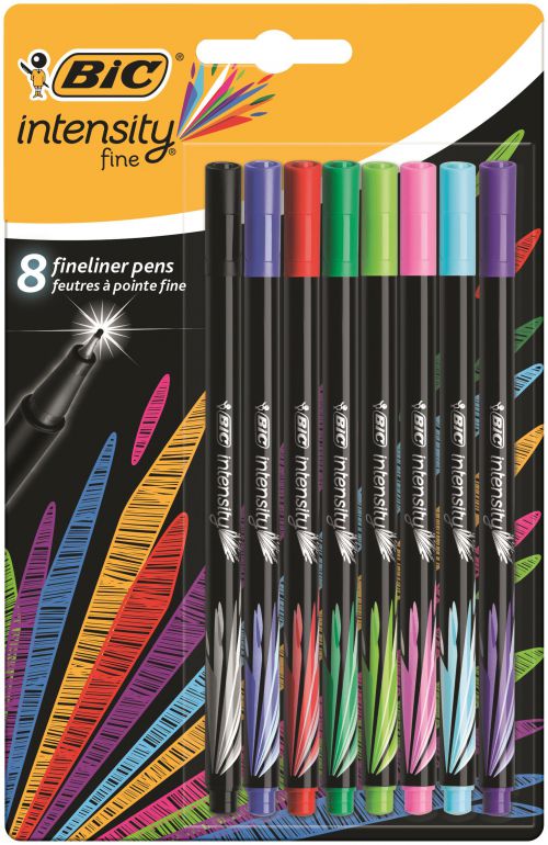 Fineliner Pens Bic Intensity Fineliner Pen 0.8mm Tip 0.4mm Line Assorted Colours (Pack 8)