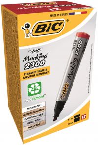 BIC 2300 PERMANENT MKR RED CHISEL BX12