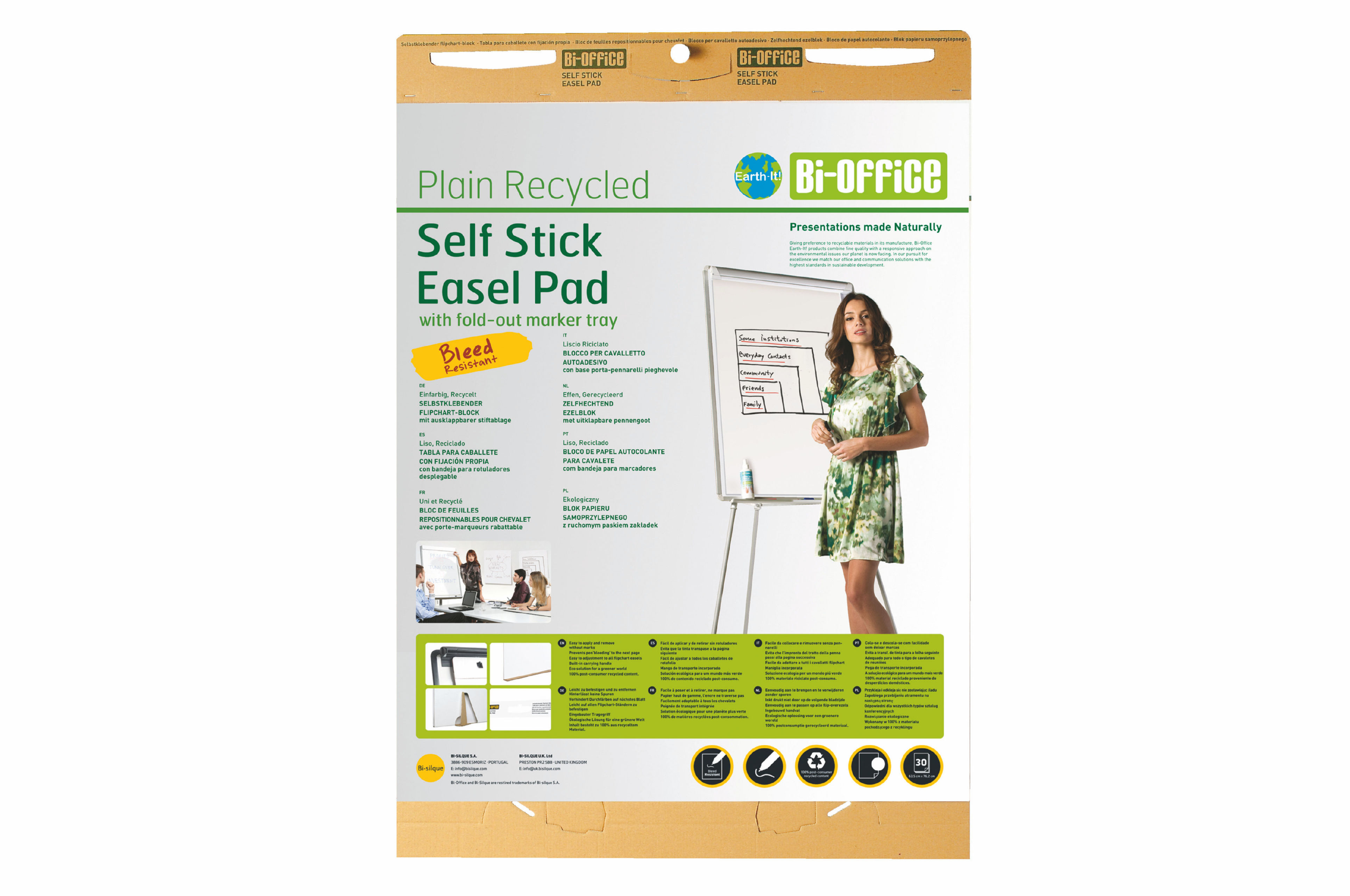 Bi-Office Earth-It Recycled Flipchart Pad Self Stick A1 30 Sheets