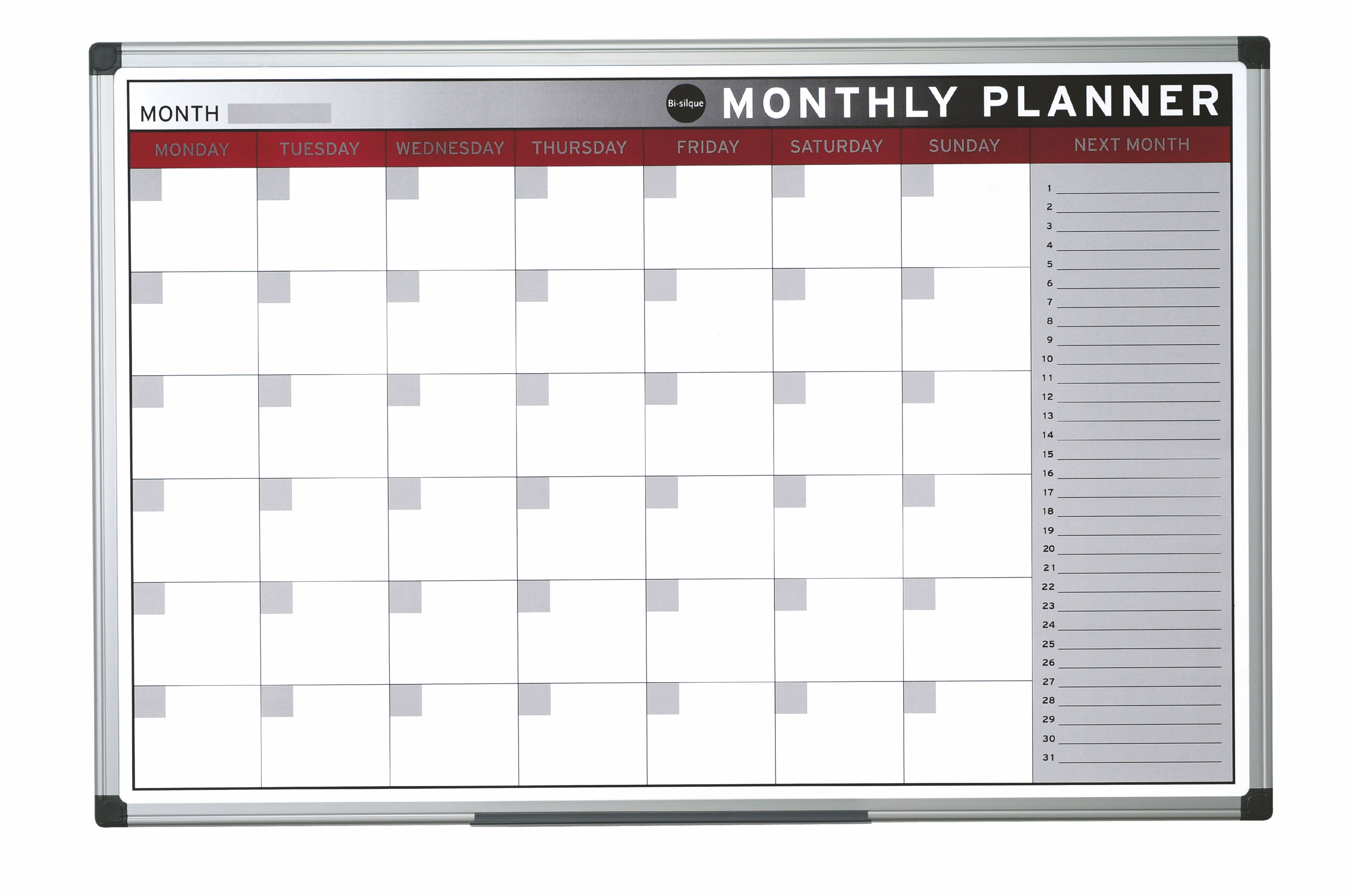 Bi-Office Month Magnetic Whiteboard Planner Aluminium Frame 900x600mm