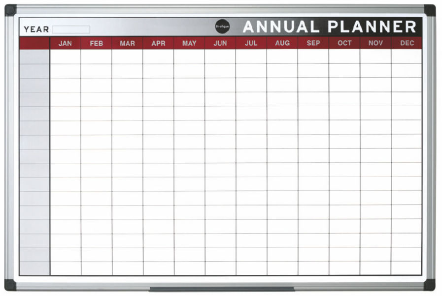 Bi-Office Annual Magnetic Whiteboard Planner Aluminium Frame 900x600mm