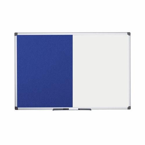 Bi-Office Maya Combination Board Blue Felt/Non Magnetic Whiteboard Aluminium Frame 900x600mm