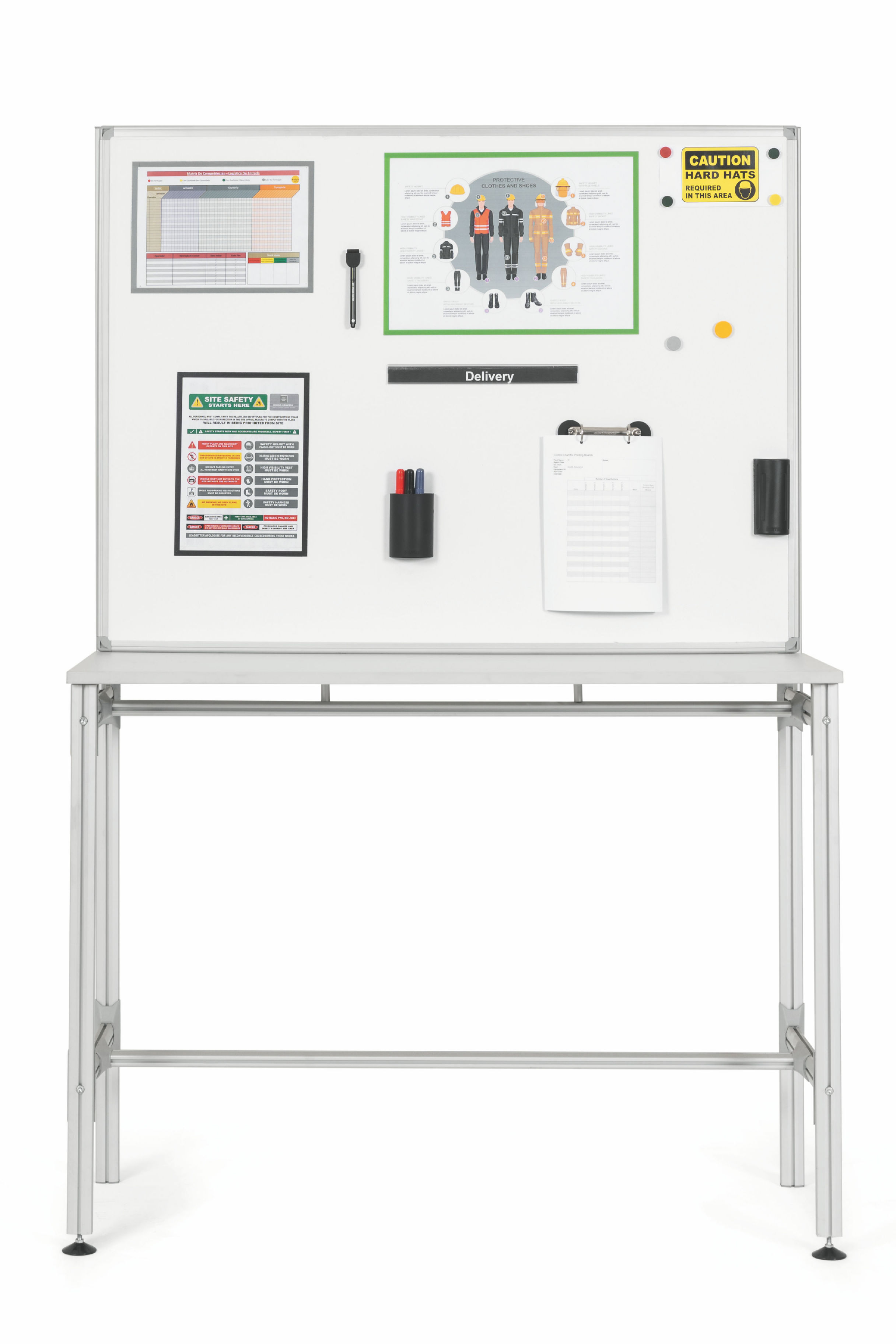 Bi-Office Desk with Magnetic Laquered Steel Whiteboard 1200x900mm Silver
