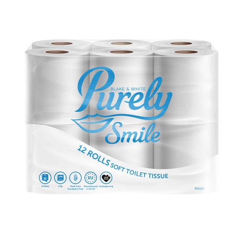 Purely Smile Toilet Roll 3Ply White (Pack 12) PS1125