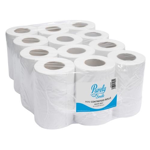 ValueX Mini Centre Feed Roll 2 Ply 60m White (Pack 12) PS1204