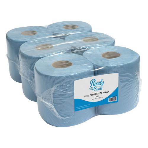 Purely+Smile+Centrefeed+Rolls+2ply+400+Sheet+Blue+Pack+of+6