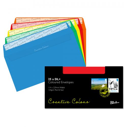 Blake Creative Colour Assorted Peel & Seal Wallet 114X229mm 120Gm2 Pack 25 Code 25123 3P
