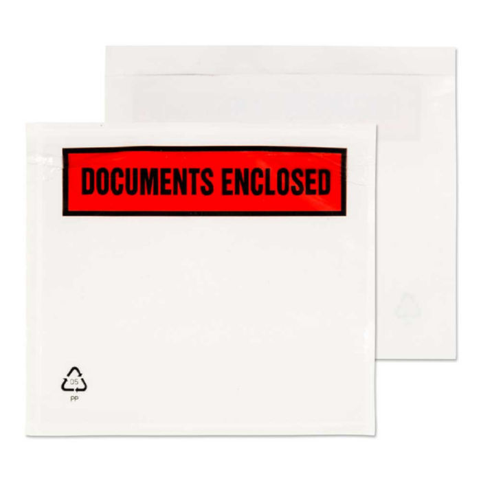 Documents Enclosed Blake Purely Packaging Document Enclosed Wallet C7 123x111mm Peel and Seal Printed Clear (Pack 1000)