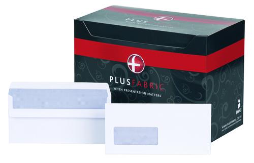 Plus Fabric Wallet Envelope DL Self Seal Window 120gsm White (Pack 500) - C22570