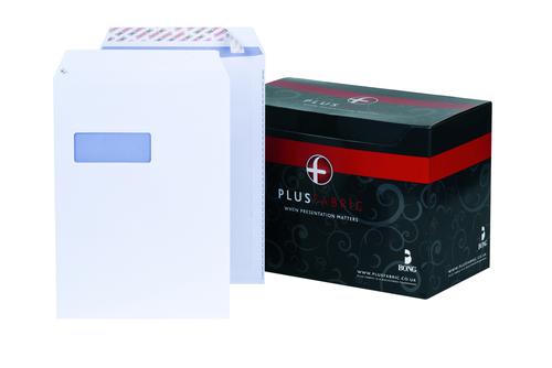 Plus+Fabric+Pocket+Envelopes+Easy-Open+Peel+%26+Seal+Window+C4+White+120gsm+%28Pack+250%29+L23970