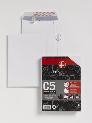 C5 Plus Fabric Pocket Envelope C5 Peel and Seal Plain Easy Open Power-Tac 110gsm White (Pack 25)
