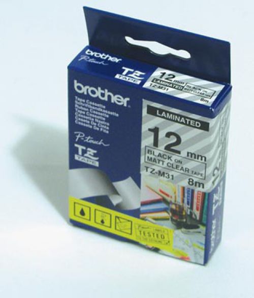 Brother+Black+On+Clear+Strong+Label+Tape+12mm+x+8m+-+TZES131